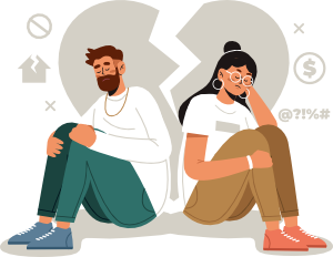 Ilustración de pareja con conflicto en terapia de pareja