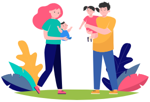 Ilustración de familia y crianza de hijos en terapia psicológica